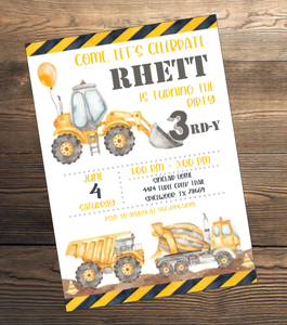 Construction Dirty 3-rdy Birthday Party Invitation (Digital Download)