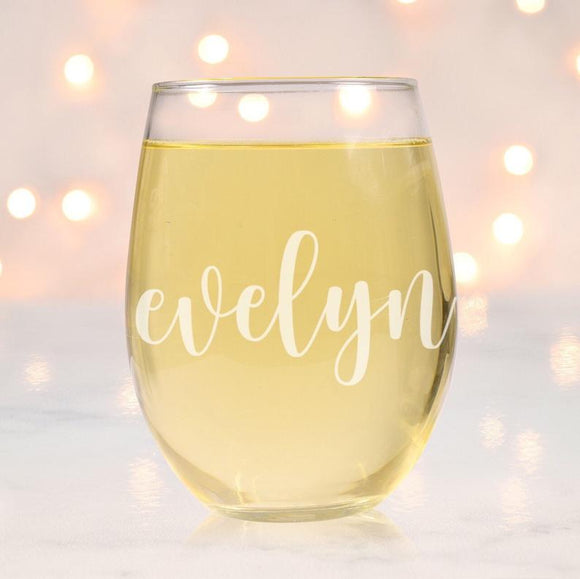 Etched Name Wine Glass